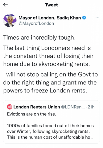 Rent control Twitter rant backfires on London Mayor
