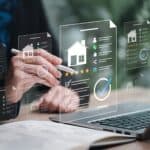 Landlord managing property data with digital tools and analytics.